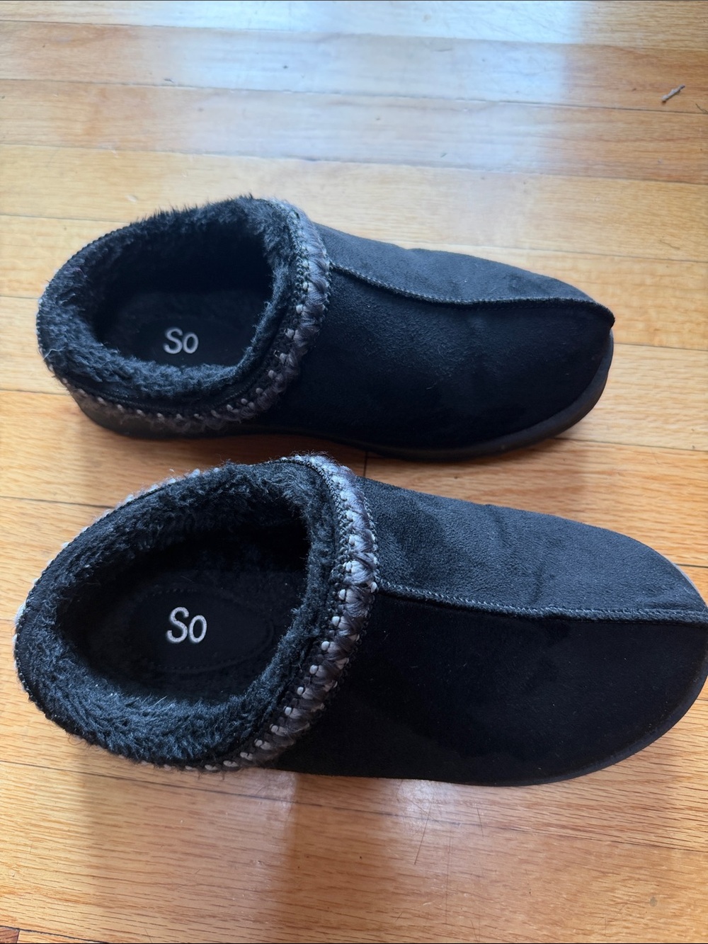 SO Black Faux-Suede Plush-Lined Slip-On Slippers